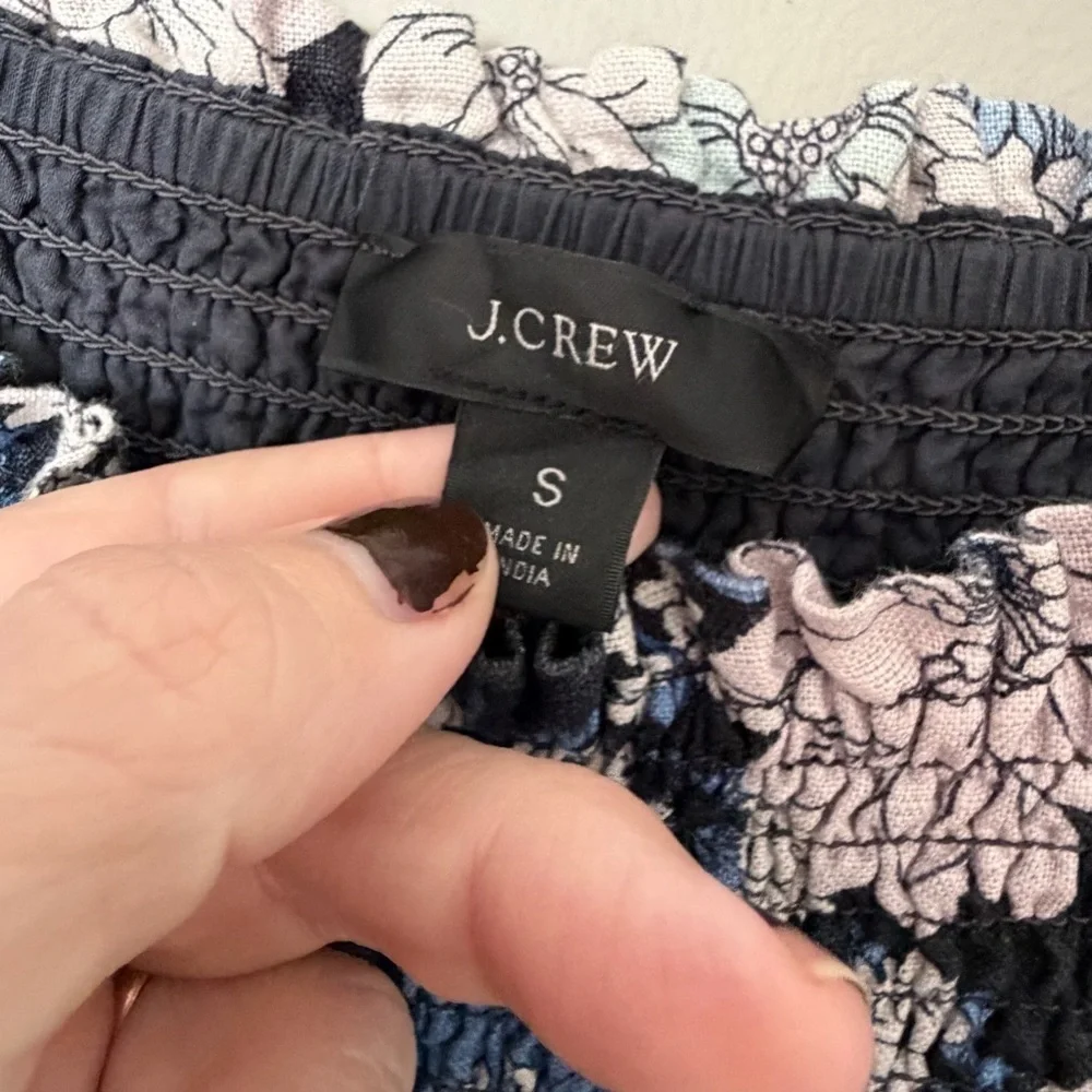 J Crew Dress Linen Daydream Zinnia Floral Cottagecore Feminine Smocked derby